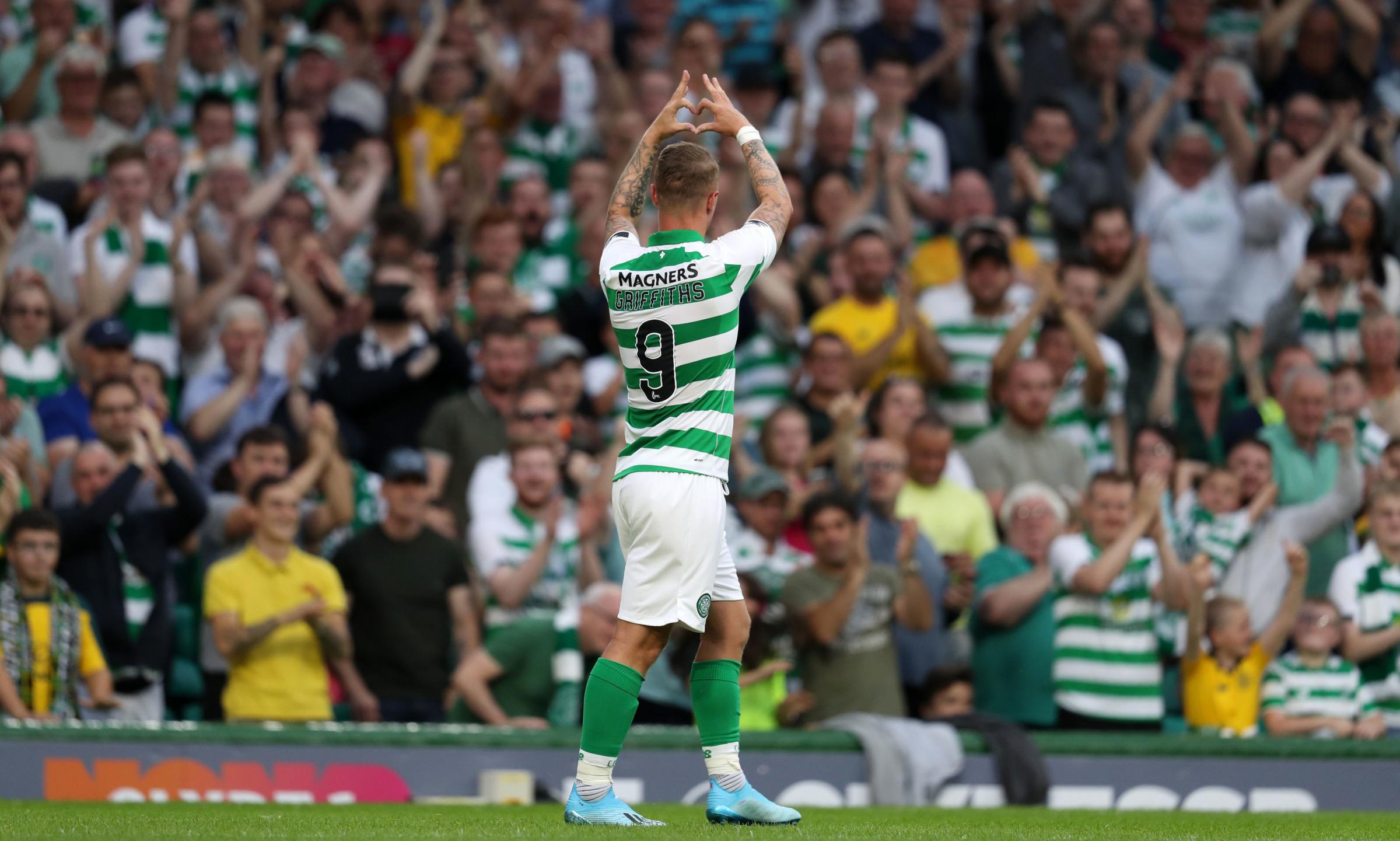 Celtic fans celebrate Leigh Griffiths scoring in Champions League qualifier