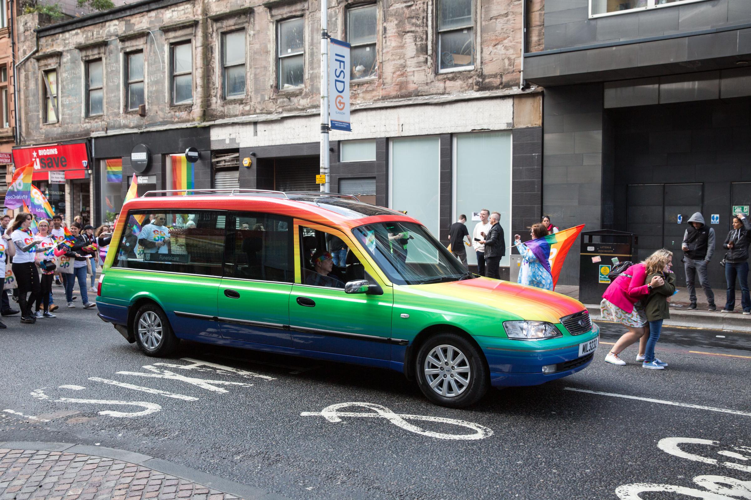 Co Op Funeralcare Criticised Over Rainbow Coloured Hearse At Glasgow Pride 19 Heraldscotland