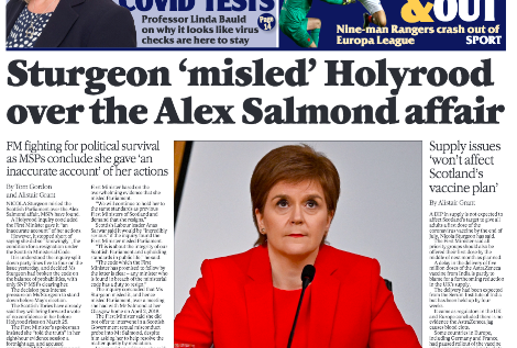 Nicola Sturgeon Misled Alex Salmond Inquiry Dominates Scotland S Front Pages Heraldscotland