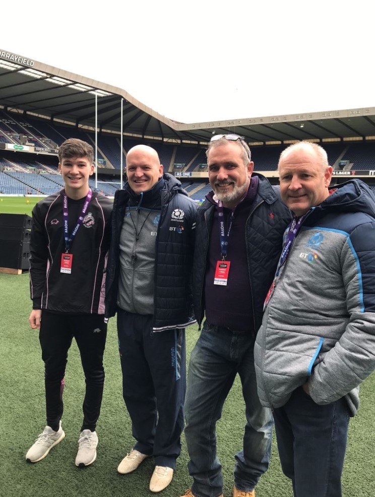 Findlay and Kevin Williamson with Scotland rugby head coach Gregor Townsend and Steve Gemmel, of Scottish Rugby