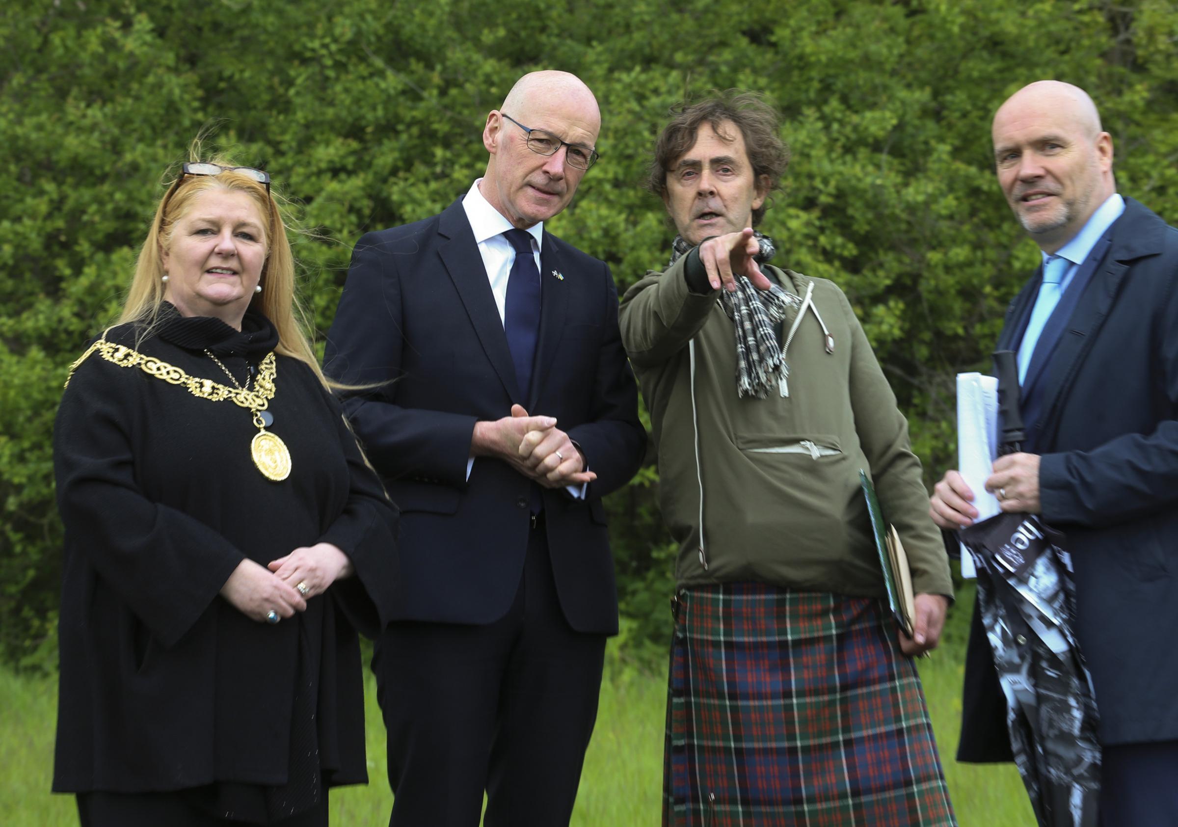 From left, Glasgows Lord Provost Jacqueline McLaren, Deputy First Minister John Swinney, artist Alec Findlay and Donald Martin, Editor of The Herald. 