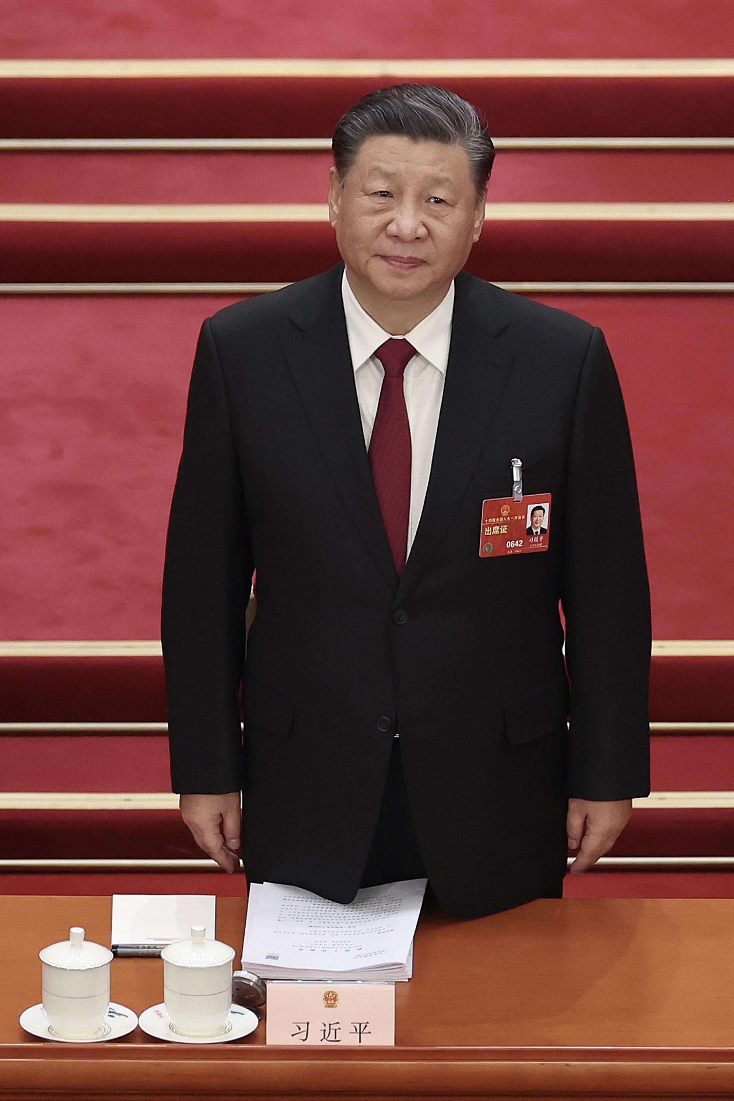 BEIJING, CHINA - MARCH 05: Chinese President Xi Jinping attends the opening of the first session of the 14th National Peoples Congress at The Great Hall of People on March 5, 2023 in Beijing, China. Chinas annual political gathering known as the Two